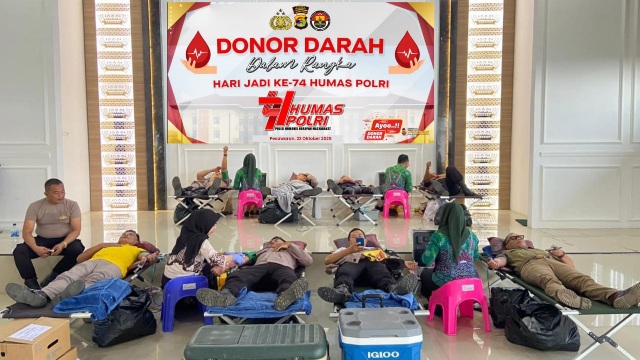 Sambut Hari Jadi Humas Polri ke-74, Polres Pesawaran Gelar Donor Darah Serentak sebagai Wujud Kepedulian Sosia