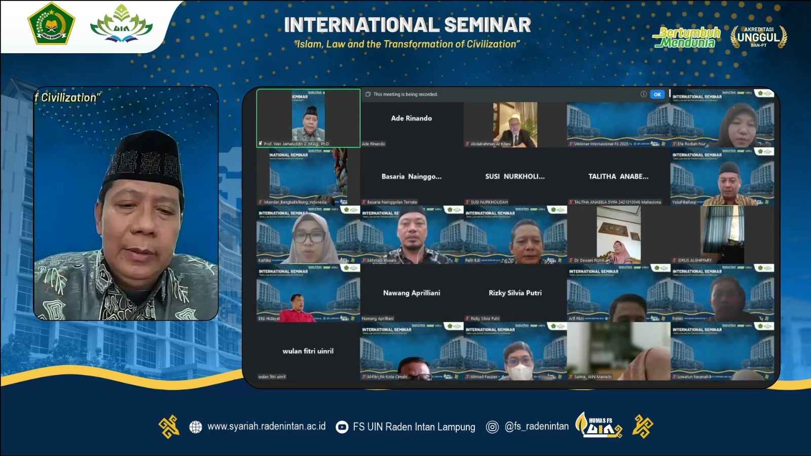 Fakultas Syariah UIN Raden Intan Gelar Webinar Internasional Tentang Islam, Hukum, dan Peradaban