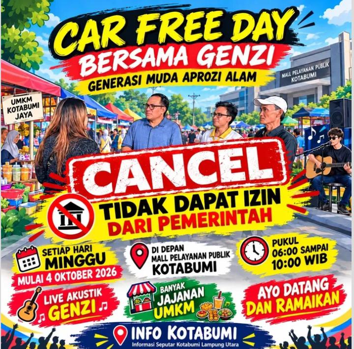 Car Free Day Gen Zi di Lampung Utara Kembali Ditunda, Izin dan Rekomendasi Belum Terbit