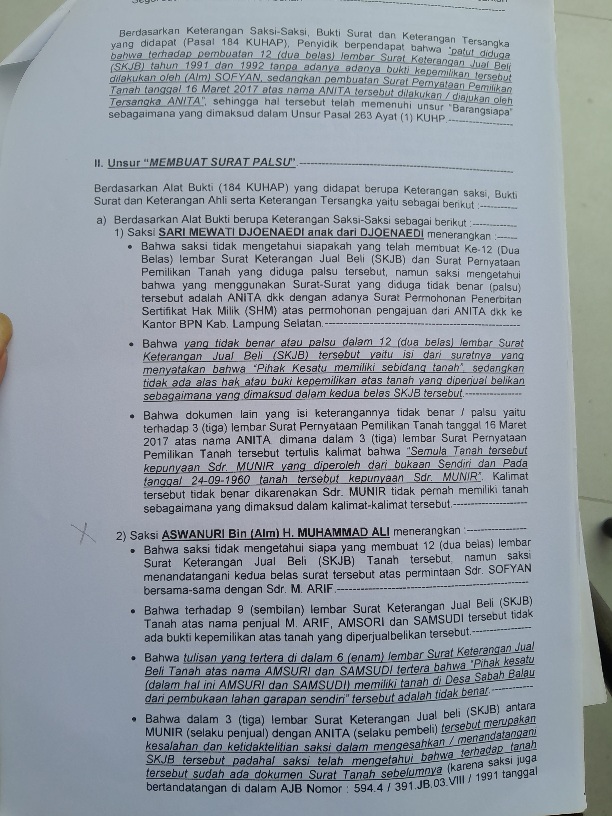 Polda Lampung Klaim Kasus Dugaan Pemalsuan Akte Jual Beli Tanah Bukan Tindak Pidana