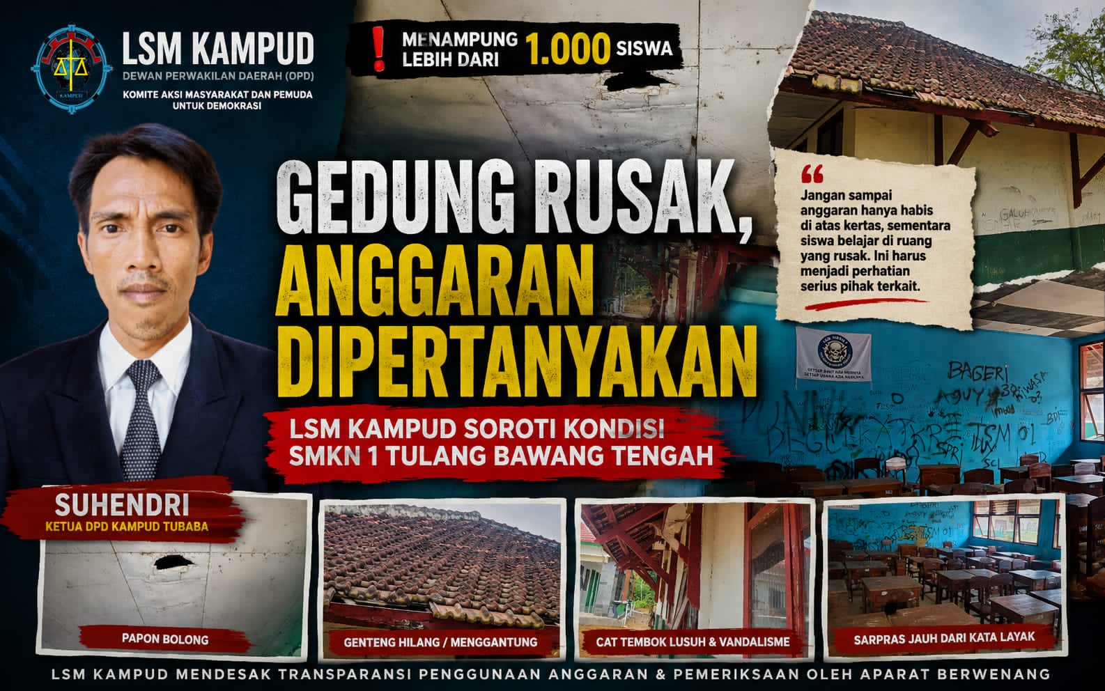 Gedung Rusak, Anggaran SMKN 1 TBT Dipertanyakan
