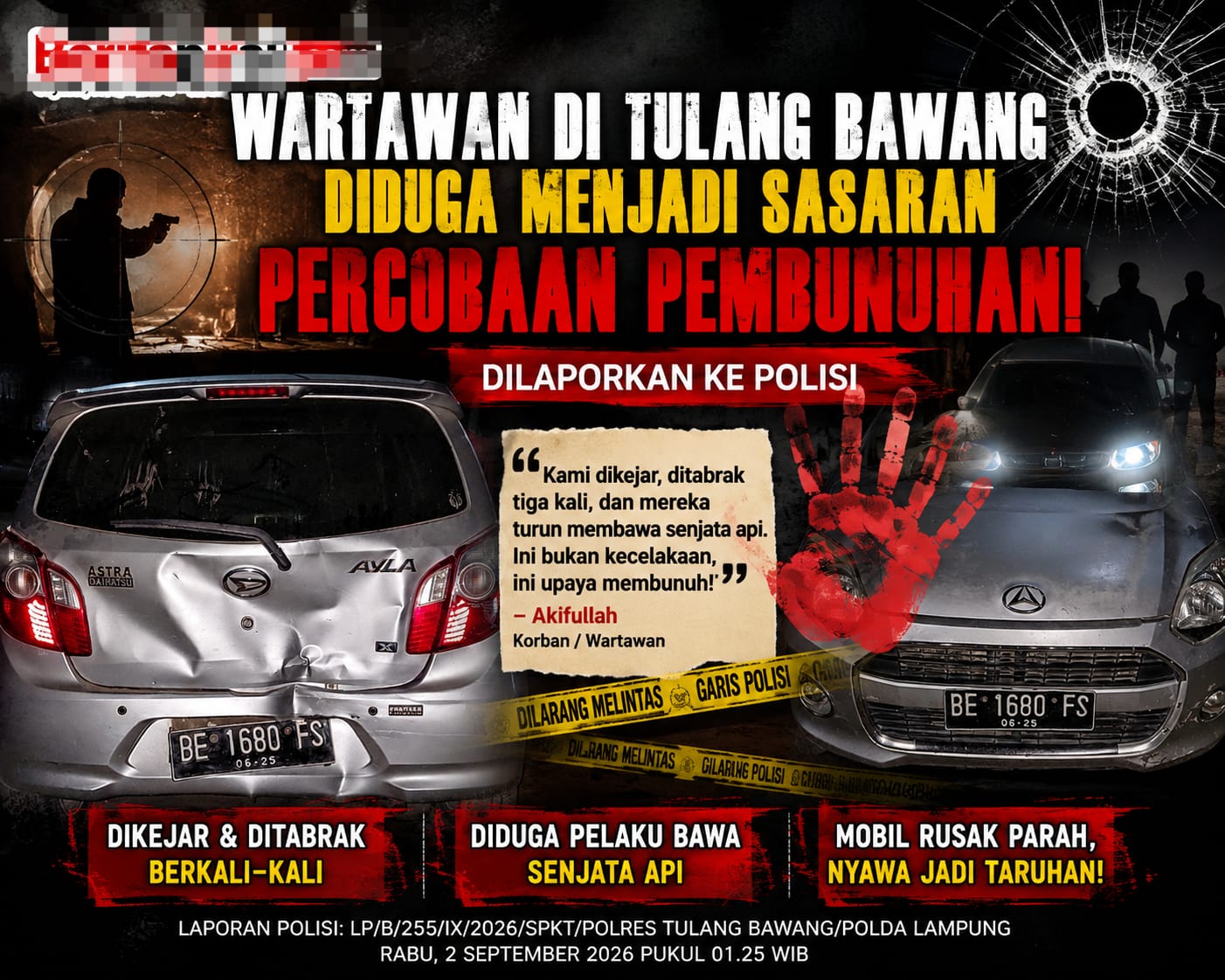Wartawan di Tulang Bawang  Diduga Jadi Korban Percobaan Pembunuhan
