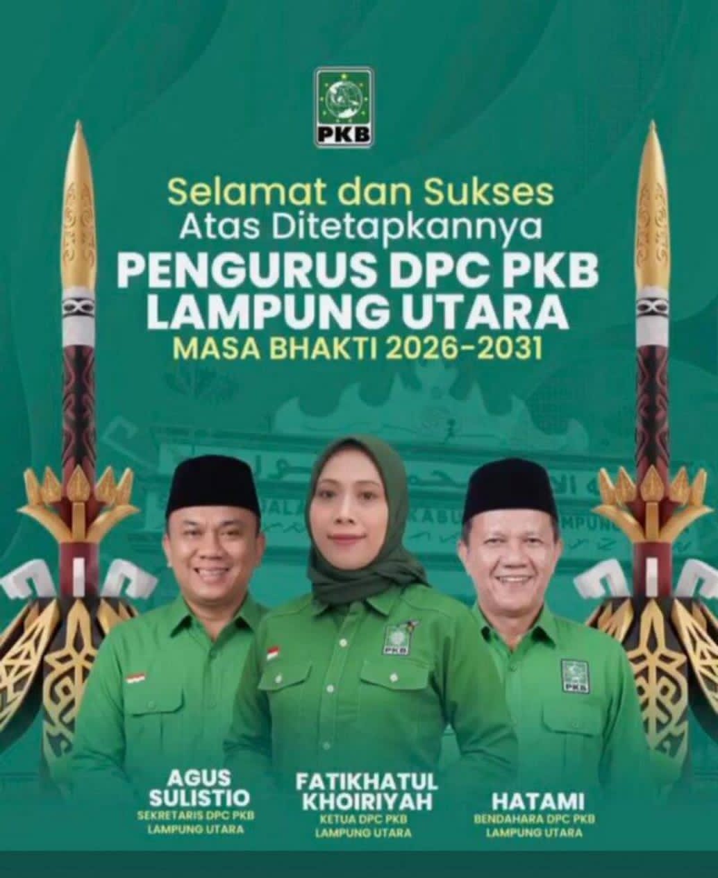 Fatikhatul Khoiriyah dan Agus Sulistio Dipercaya Pimpin DPC PKB Lampung Utara Periode 2026–2031