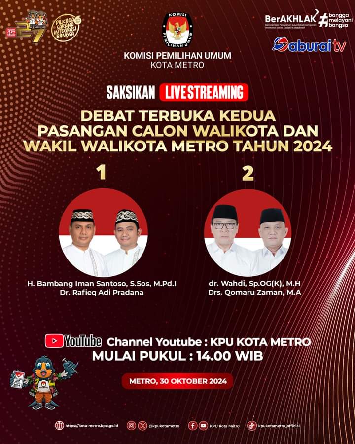 Debat Paslonkada Metro Dipastikan Siang Ini, Jika Tak Hadir Terancam Sanksi Sosial