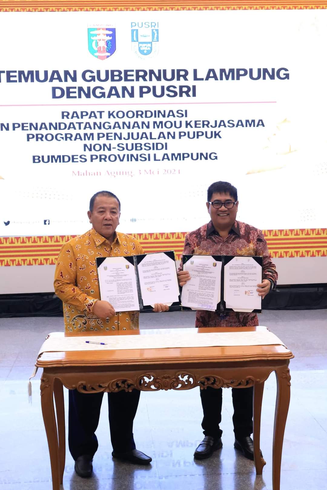Tingkatkan Produksi Pangan, Pemprov Lampung Tandatangani Kesepakatan Bersama dengan PT. Pusri Palembang