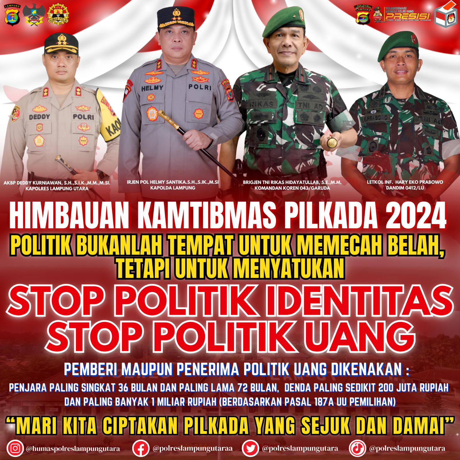 Jelang Pilkada Serentak 2024, Polres Lampung Utara Himbau Warga Hindari Politik Identitas dan Politik Uang