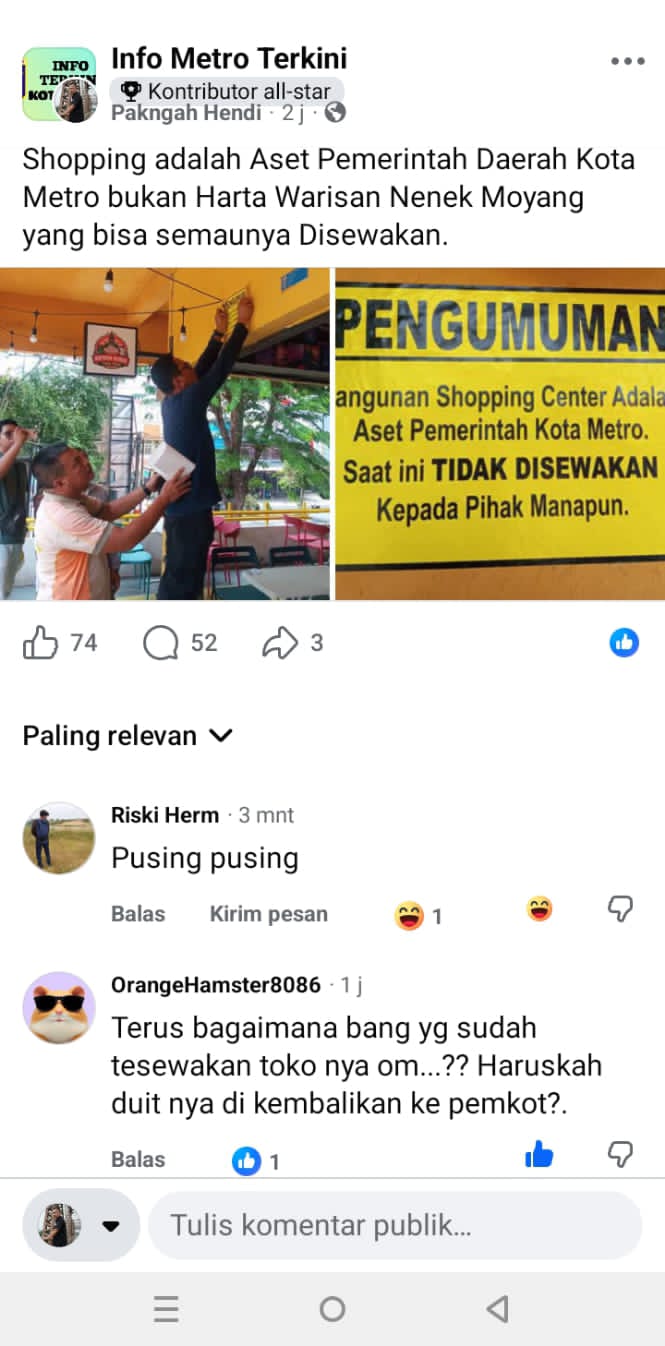 Netizen Ramai Komentari Langkah Pemkot Metro Benahi Shopping Center
