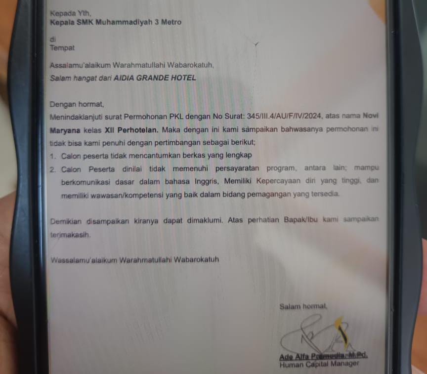 Hotel Aidia Grande Tolak Magang Siswa Tak Mampu, Ada Apa?