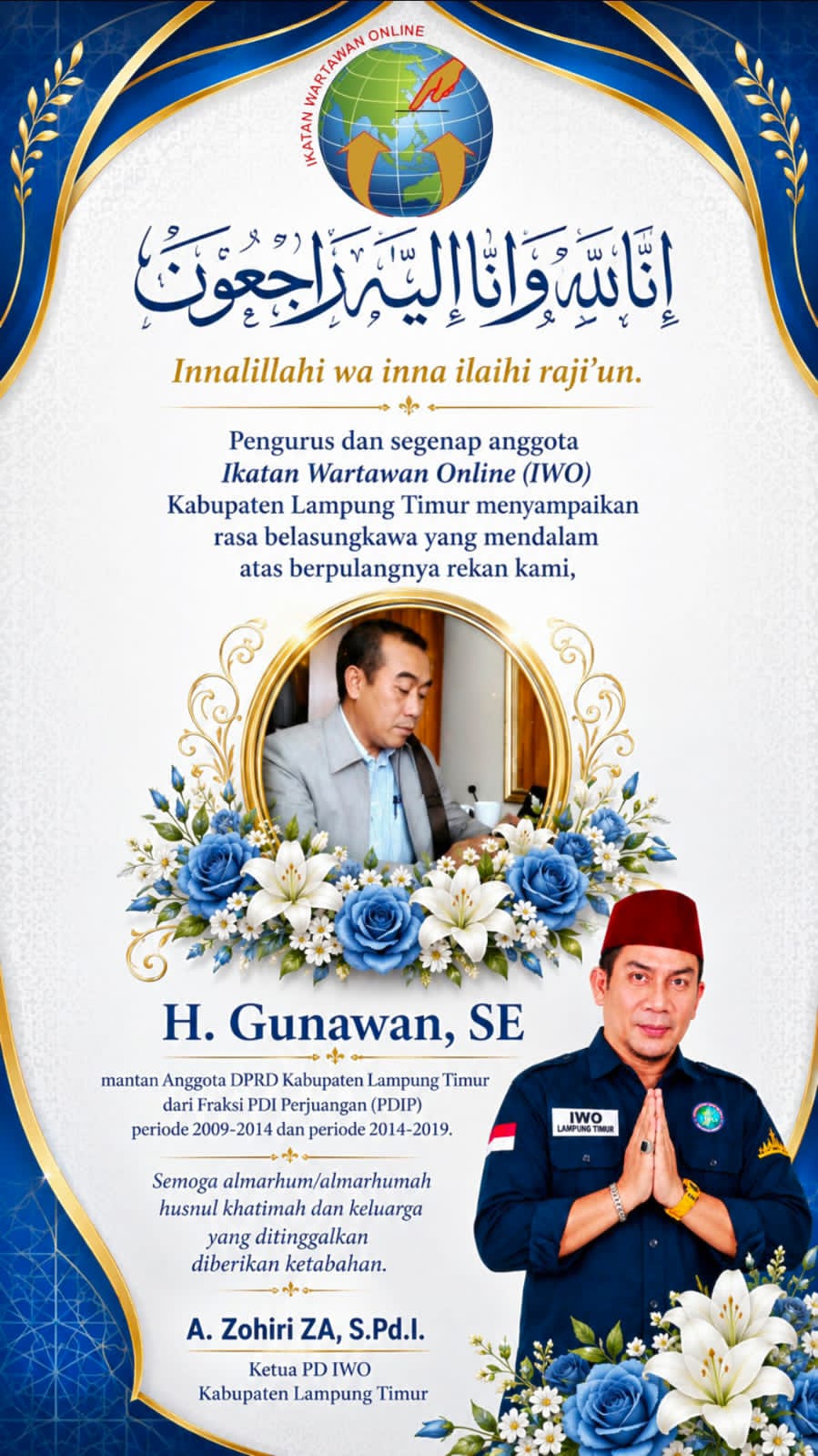 Mantan Anggota DPRD Lampung Timur H. Gunawan Meninggal Dunia
