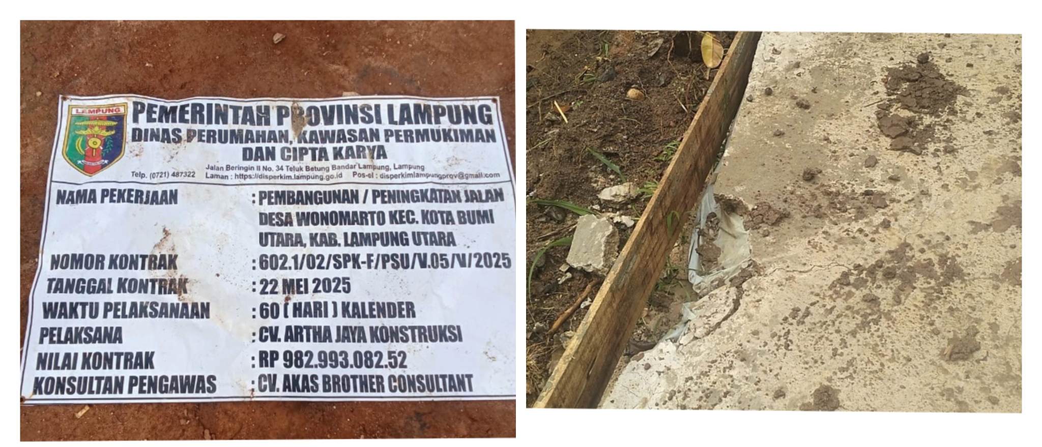 Proyek Rabat Beton Senilai Hampir Rp1 M di Desa Wonomarto Diduga Asal Jadi, Warga Kecewa