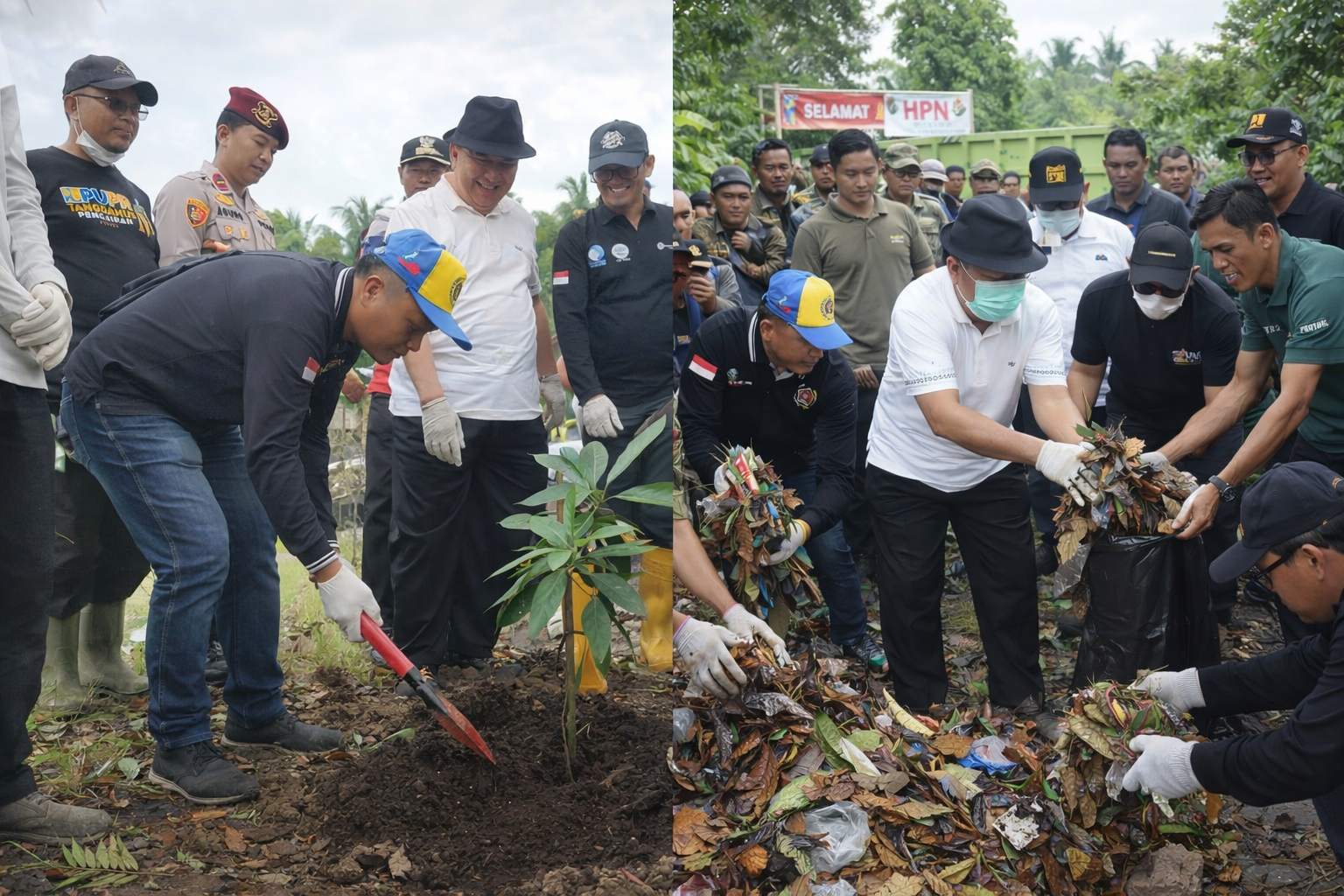 Dipimpin Bupati Tanggamus, Dinas LH dan PWI Bersihkan Sungai Way Awi dan Tanam Pohon