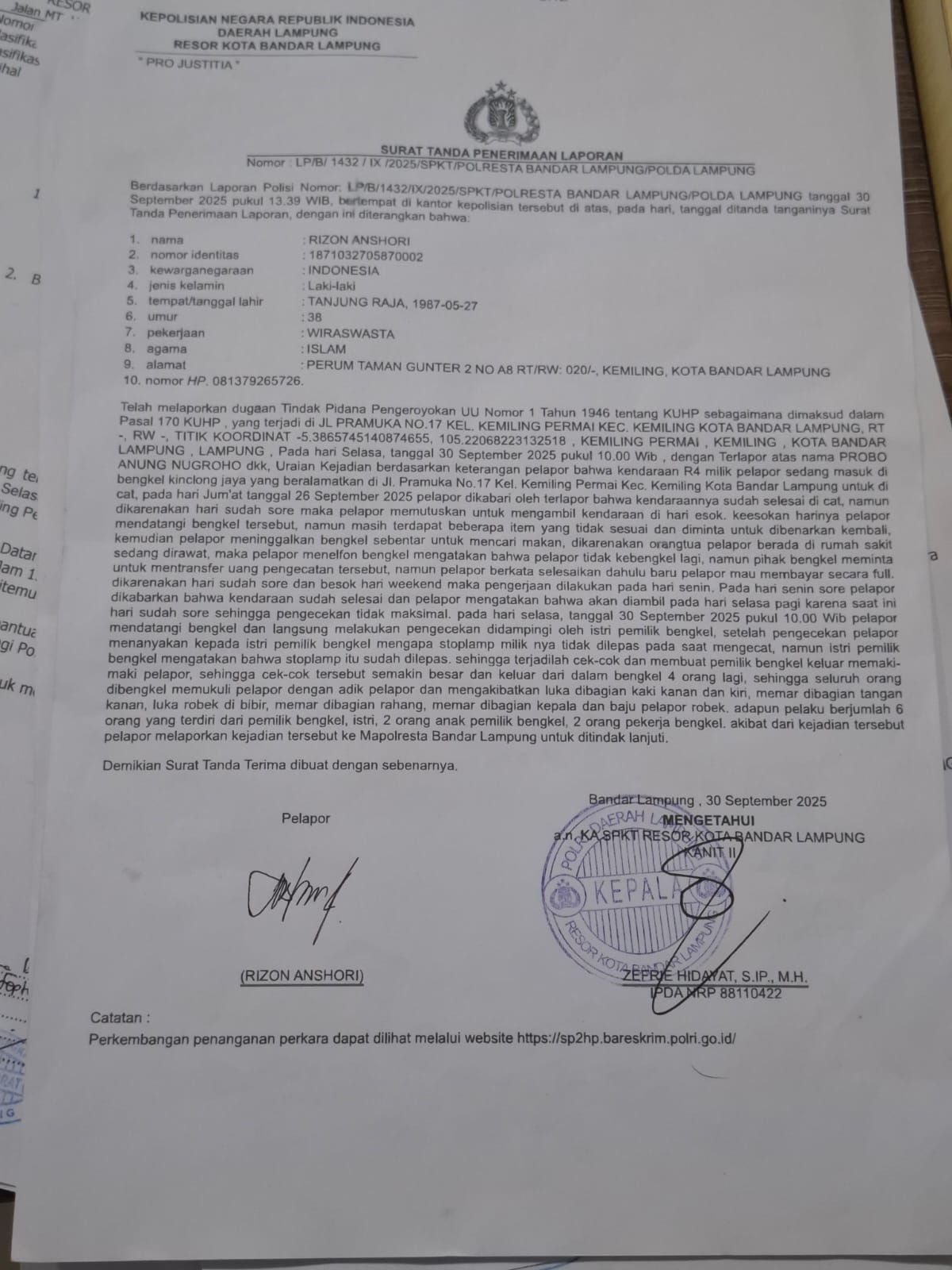 Pemilik Bengkel Bandar Lampung Bantah Tuduhan, Klaim Jadi Korban Kekerasan Konsumen