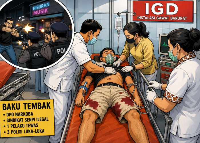 Baku Tembak Pecah di Kotabumi! DPO Narkoba Tewas, 3 Polisi Terluka