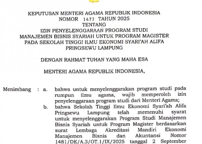 STIES ALIFA Pringsewu Kini Miliki Program Magister Bisnis Syariah