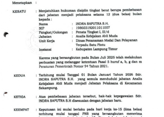 Kadis PMPTSP Lamtim Sebut Indra Saputra Bukan Lagi Pegawai, Dugaan Pungli Disebut Ulah Oknum