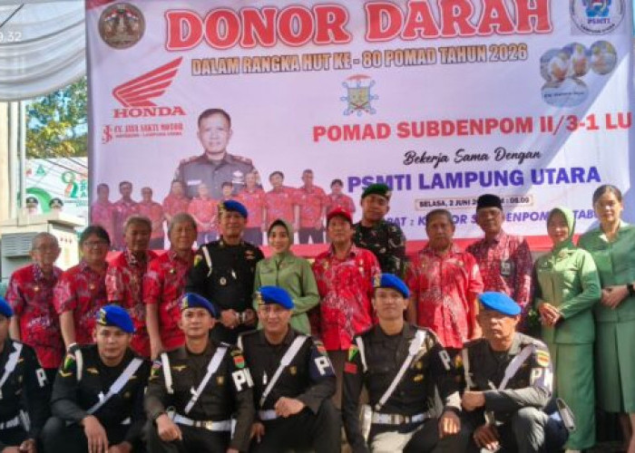 Peringati HUT POMAD ke 80, Subdenpom II/3-1 Lampung Utara Gelar Aksi Donor Darah