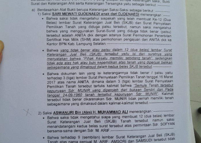 Polda Lampung Klaim Kasus Dugaan Pemalsuan Akte Jual Beli Tanah Bukan Tindak Pidana
