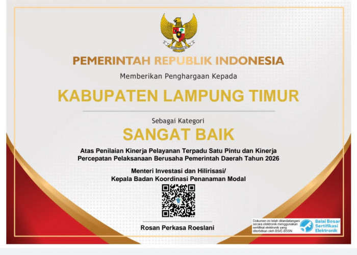 Lampung Timur Raih Predikat Sangat Baik dalam Penilaian Kinerja PTSP 2026