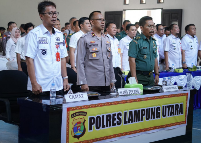 Ciptakan Pemilu 2024 Aman dan Damai, Polres Lampung Utara Ikuti Apel 6 Pilar
