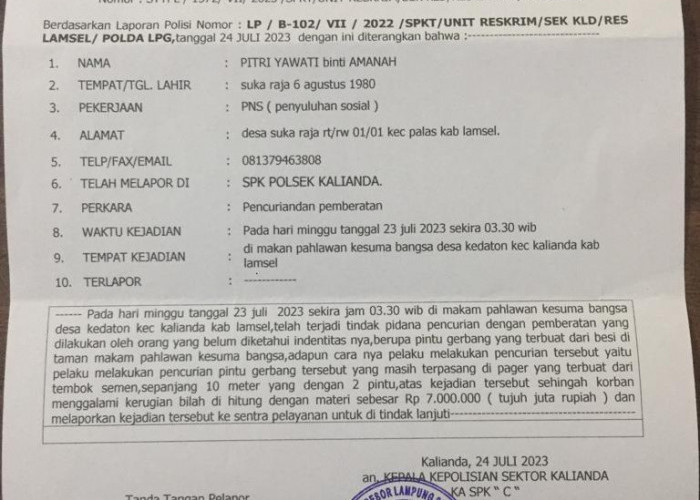 Dinsos Lamsel Pertanyakan Kasus Pencurian di Makam Pahlawan