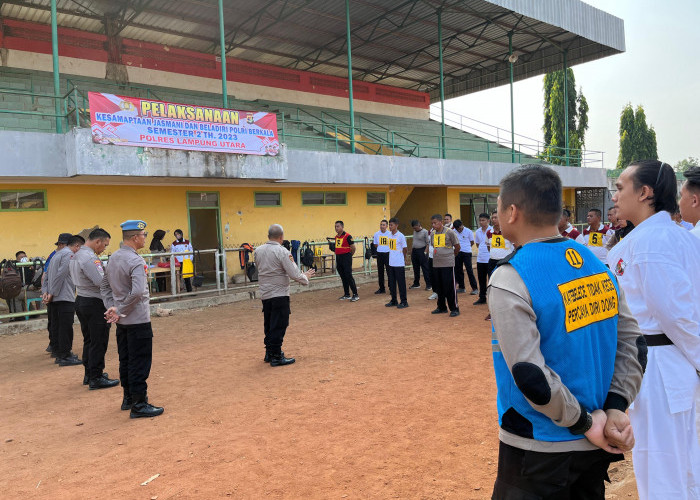 Polres Lampung Utara Gelar Kesemaptaan Jasmani dan Beladiri Polri Berkala Semester 2 Tahun 2023