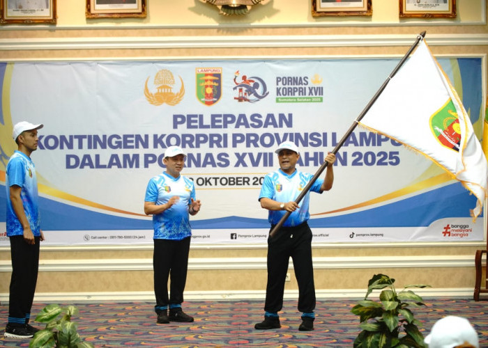 Mewakili Gubernur Lampung, Sekdaprov Lepas Kontingen Korpri Provinsi Lampung Ke Pornas XVII Palembang