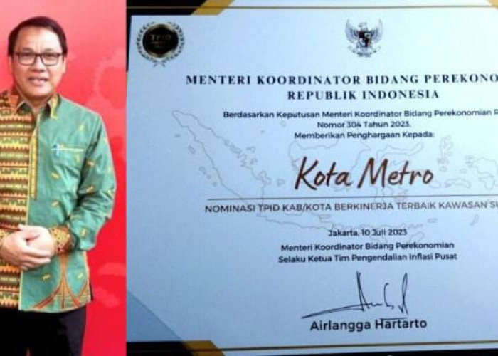 Pemkot Metro Sabet Penghargaan TIPD Berkinerja Terbaik se-Sumatera