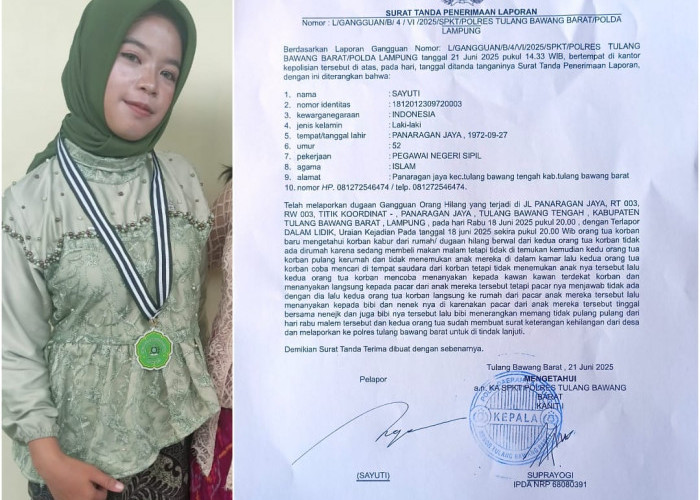 Gadis Asal Panaragan Jaya Menghilang, Diduga Dibawa Kabur Pria, Keluarga Lapor Polisi