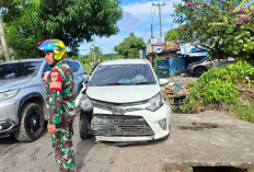 Laka Tunggal, Calya Hantam Pagar Apotek di Telukbetung Timur